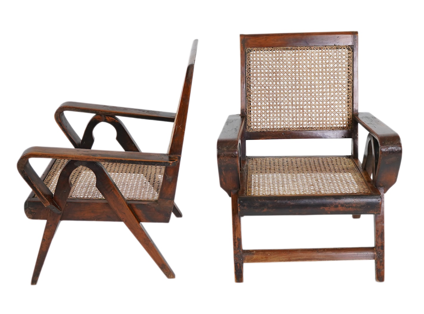 Pierre Jeanneret (Swiss, 1896-1967) for Chandigarh: A pair of teak armchairs PJ-010610